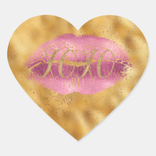 Gold Glitzy Pink Lips Kiss XOXO Hart Sticker