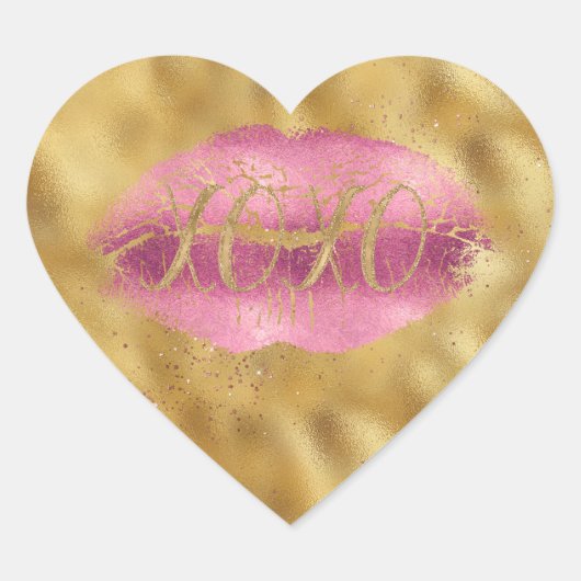 Gold Glitzy Pink Lips Kiss XOXO Hart Sticker (Voorkant)