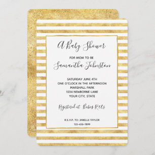 Gold Glitzy Stripes Baby shower Kaart