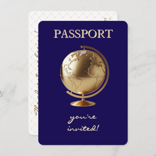 Gold Globe Passport Travel Baby Shower Kaart (Voorkant / Achterkant)