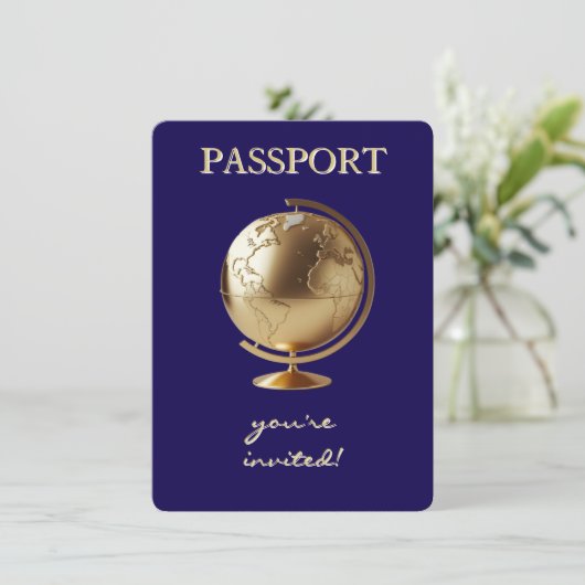 Gold Globe Passport Travel Baby Shower Kaart (Staand voorkant)