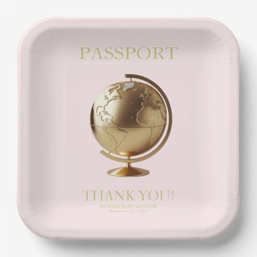 Gold Globe Passport Travel Baby Shower Papieren Bordje (Voorkant)