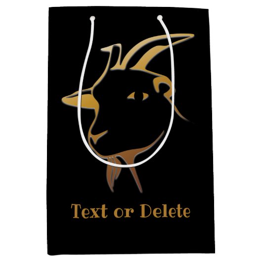 Gold Goat op zwart Medium Cadeauzakje (Voorkant)