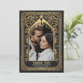 Gold Gothic Vampire Cathedral Photo Wedding Bedankkaart (Staand voorkant)