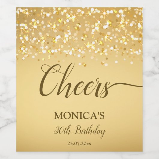 Gold gouden sparkles feest gepersonaliseerd wijn etiket (Enkel label)