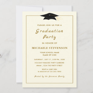 Gold Grad Invitation Craduation Casquette Votre co