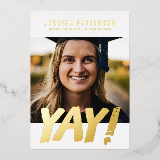 GOLD GRAD "YAY !" Faire-part de diplôme d'études s (Devant)