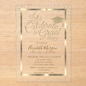 Gold Graduation Cap Diamonds Navy Blue Afstuderen Acryl Uitnodigingen (Voorkant)