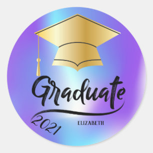 Gold Graduation Cap,holographic Ronde Sticker