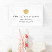 Gold Graduation Cap Minimalistisch Wit Afstuderen Spandoek (Insitu)