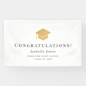 Gold Graduation Cap Minimalistisch Wit Afstuderen Spandoek (Horizontaal)