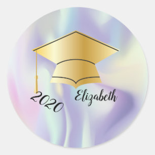 Gold Graduation Cap,Name,Holographic Ronde Sticker