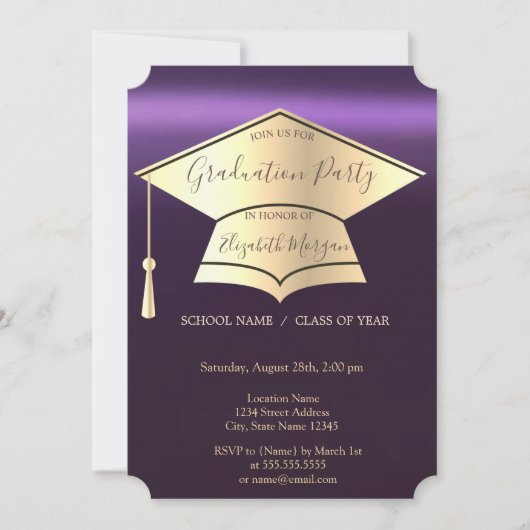 Gold Graduation Cap, Paars Afstuderen Kaart (Voorkant)