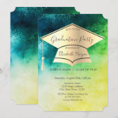 Gold Graduation Cap, Waterverf Green Afstuderen Kaart (Voorkant / Achterkant)