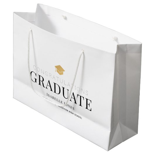 Gold Graduation Cap Wit Afstuderen Groot Cadeauzakje (Voorkant Gekanteld)
