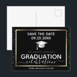 Gold Graduation Enregistrer la date Invitation Car<br><div class="desc">Belle bordure en fausse feuille avec reflets chatoyants. Faux feuille d'or bordure de ligne solide. OEuvre d'art en mortier d'argent. Tout le texte est ajustable et facile à changer pour vos besoins de partie. Grande élégante fête de graduation enregistrer la date design modèle.</div>
