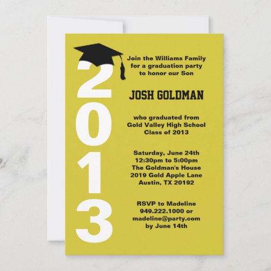 Gold Graduation Party Invitation Classe de 2013 (Devant)
