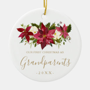 Gold Grandouders First Kerstfoto Poinsettia Keramisch Ornament