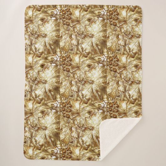 GOLD GRAPE LEAVES SHERPA DEKEN (Voorkant)