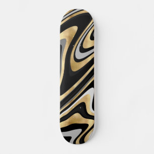 Gold Gray Abstract Swirl Retro Black Pattern Skateboard