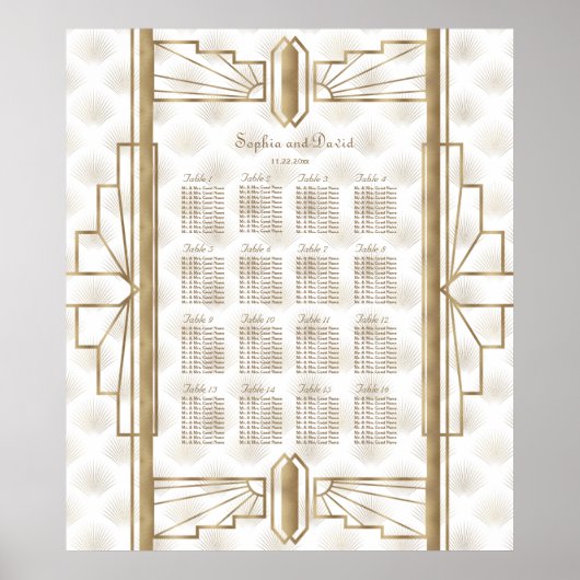 Gold Great Gatsby Art Déco Mariage Seing Chart (Devant)