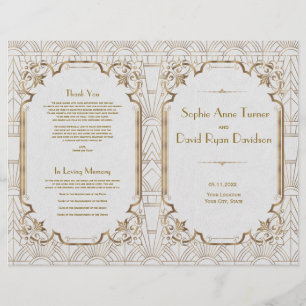 Gold Great Gatsby White Art Deco Wedding Program