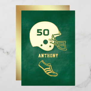 Gold & Green American Football Birthday Chalkboard Folie Uitnodiging