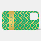 Gold Green Art Deco Geometric Persoonlijke Naam Case-Mate iPhone Case (Achterkant (horizontaal))
