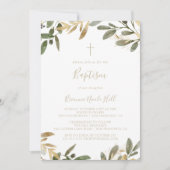 Gold Green Baptism automne Invitation (Devant)