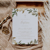 Gold Green Baptism automne Invitation