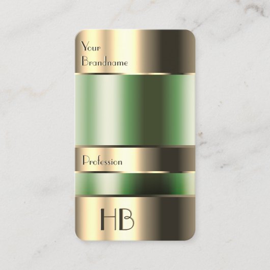 Gold Green Bin Faux Engraving Font met Initialen Visitekaartje (Voorkant)