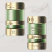 Gold Green Bin Faux Engraving Font met Initialen Visitekaartje (Voorkant / Achterkant)