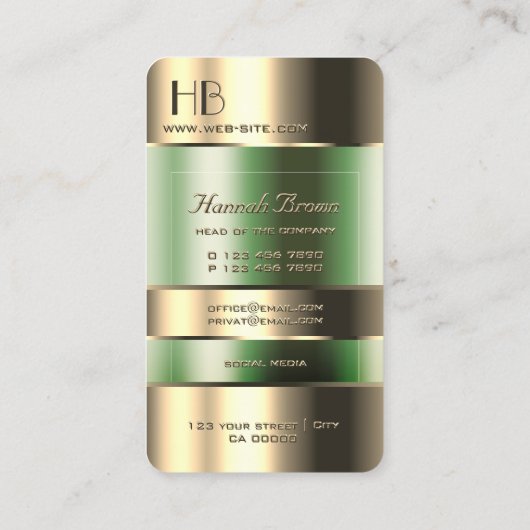 Gold Green Bin Faux Engraving Font met Initialen Visitekaartje (Achterkant)