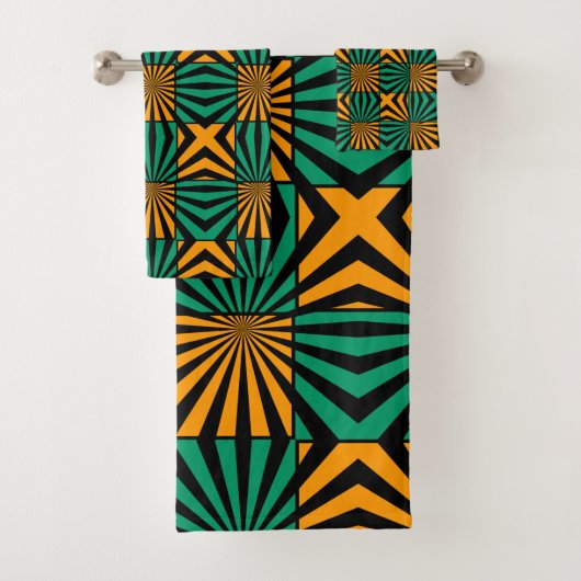 Gold Green Black Square Geometric Pattern Bad Handdoek (Insitu)