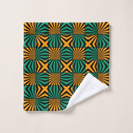 Gold Green Black Square Geometric Pattern Bad Handdoek (Wasdoekje)