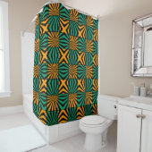 Gold Green Black Square Geometric Pattern Douchegordijn (In situ)