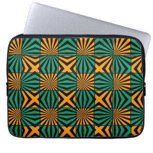 Gold Green Black Square Geometric Pattern Laptop Sleeve