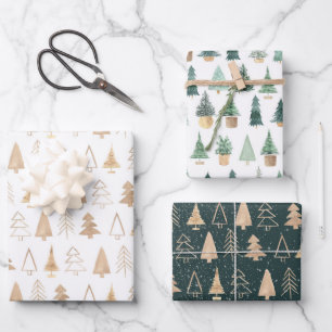 Gold Green Boho kerstbomen Trendy Inpakpapier Vel