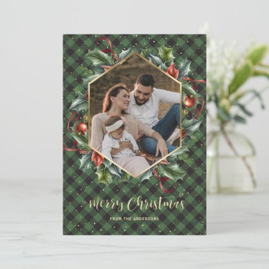 Gold Green Buffalo met kerstkaarten Feestdagenkaart (Staand voorkant)