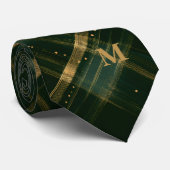 Gold Green Christmas Plaid Monogram Stropdas (Opgerold)