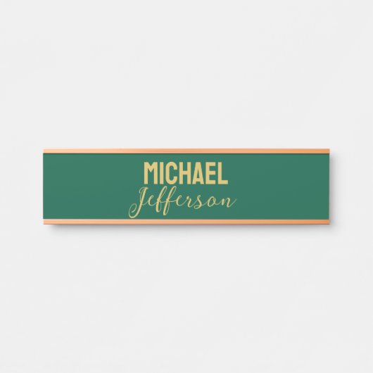 Gold green color elegant modern minimalist name deurbordje (Voorkant)