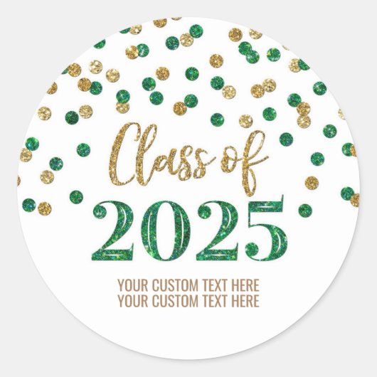 Gold Green Confetti Afstuderen 2025 Ronde Sticker (Voorkant)