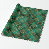 Gold Green Damask Elegant Chic Kerstmis Cadeaupapier (Uitgerold)