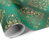 Gold Green Damask Elegant Chic Kerstmis Cadeaupapier (Rol Hoek)