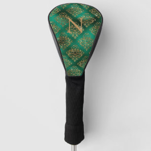 Gold Green Damask Elegant Monogram Glitter Golfheadcover