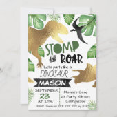 Gold Green Dinosaur invitation d'anniversaire (Devant)