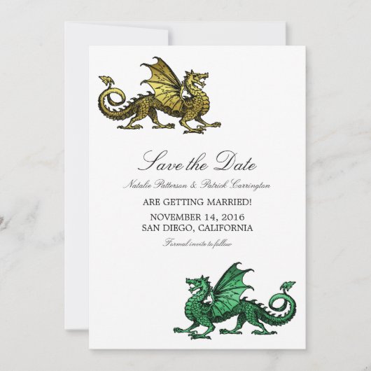 Gold Green Dragon Save the Date Invite (Voorkant)
