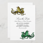Gold Green Dragon Save the Date Invite (Voorkant / Achterkant)