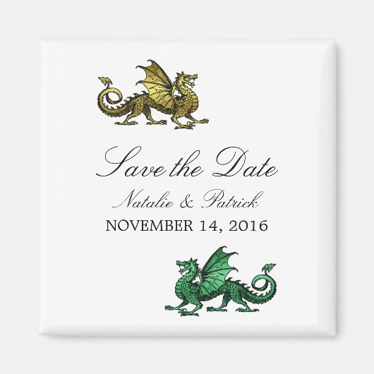 Gold Green Dragon Save the Date Magnet (Devant)
