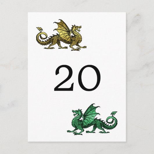 Gold Green Dragon Table Number Briefkaart (Voorkant)
